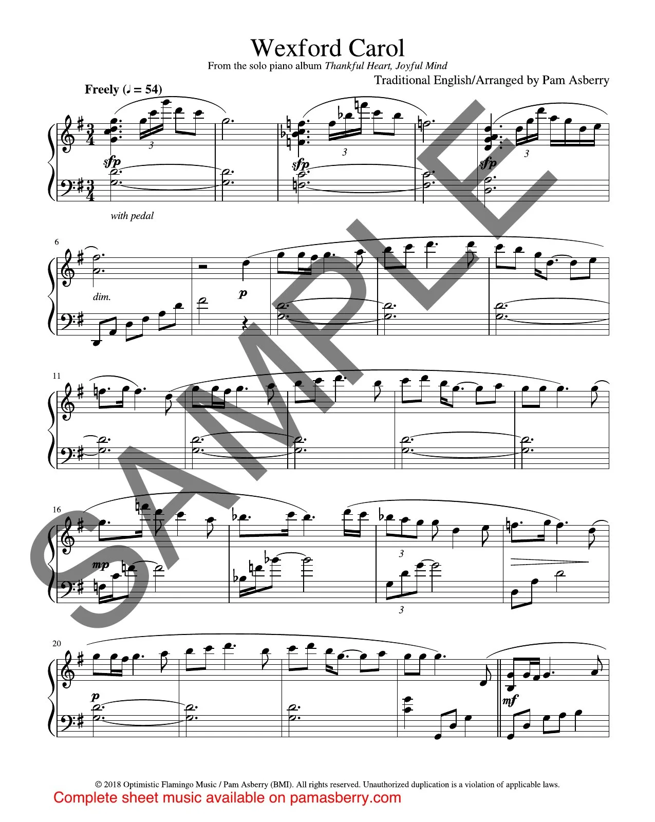 Wexford Carol – Downloadable Sheet Music sample page 1
