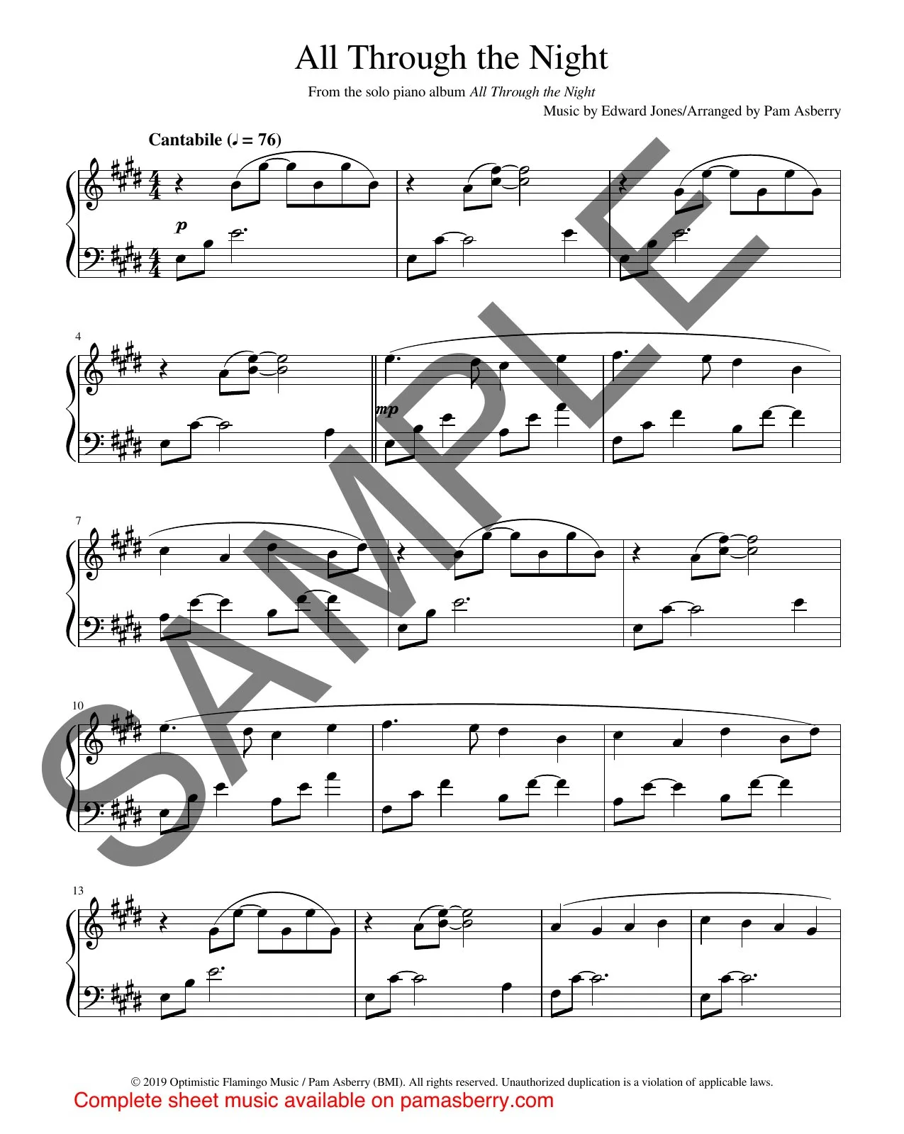 All Through The Night – Downloadable Sheet Music sample page 1