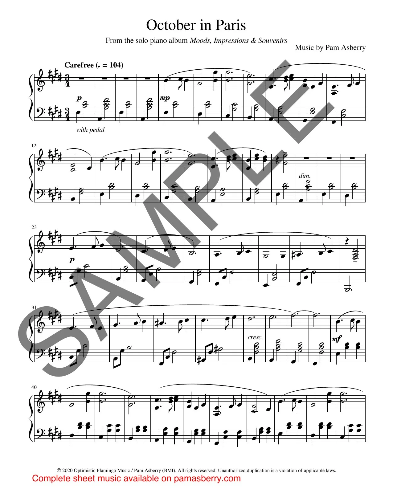 October in Paris – Downloadable Sheet Music sample page 1