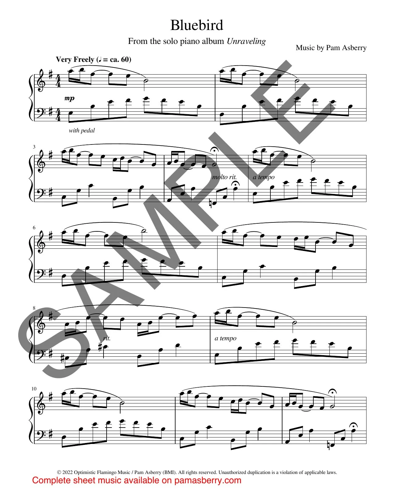 Bluebird – Downloadable Sheet Music sample page 1