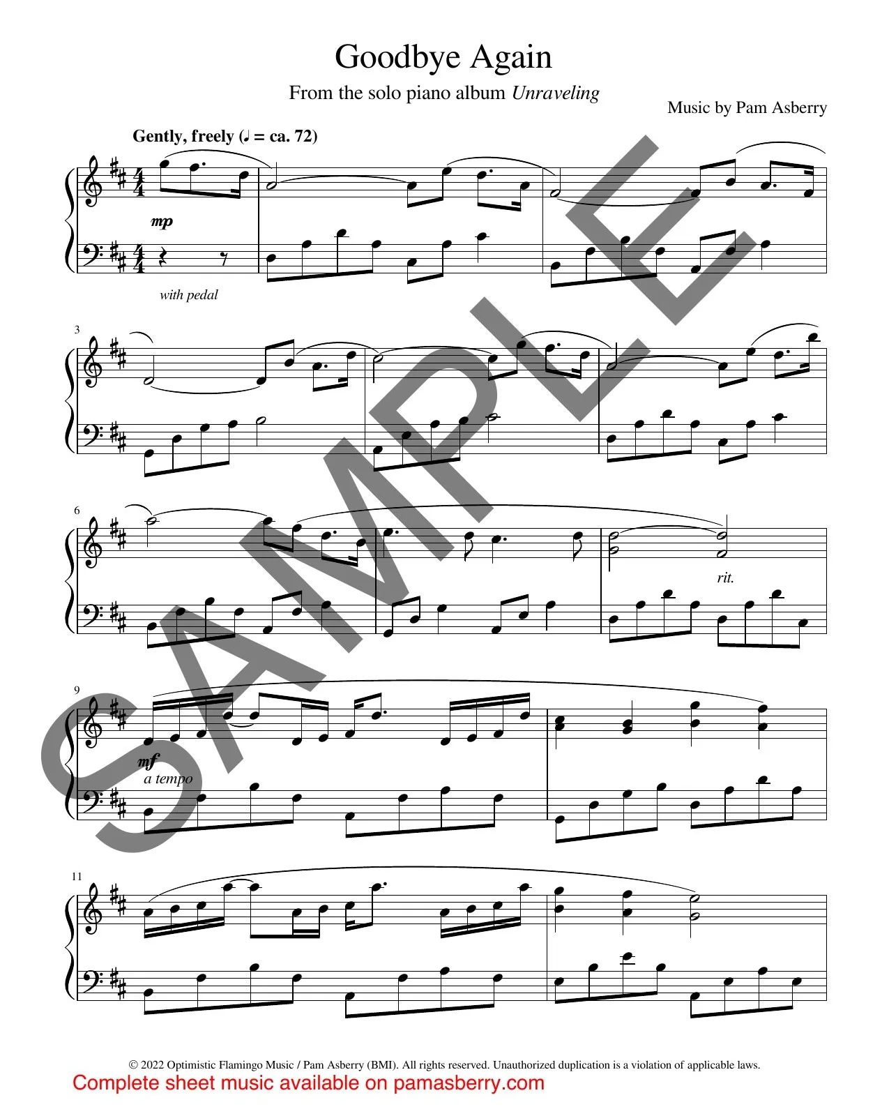 Goodbye Again – Downloadable Sheet Music sample page 1