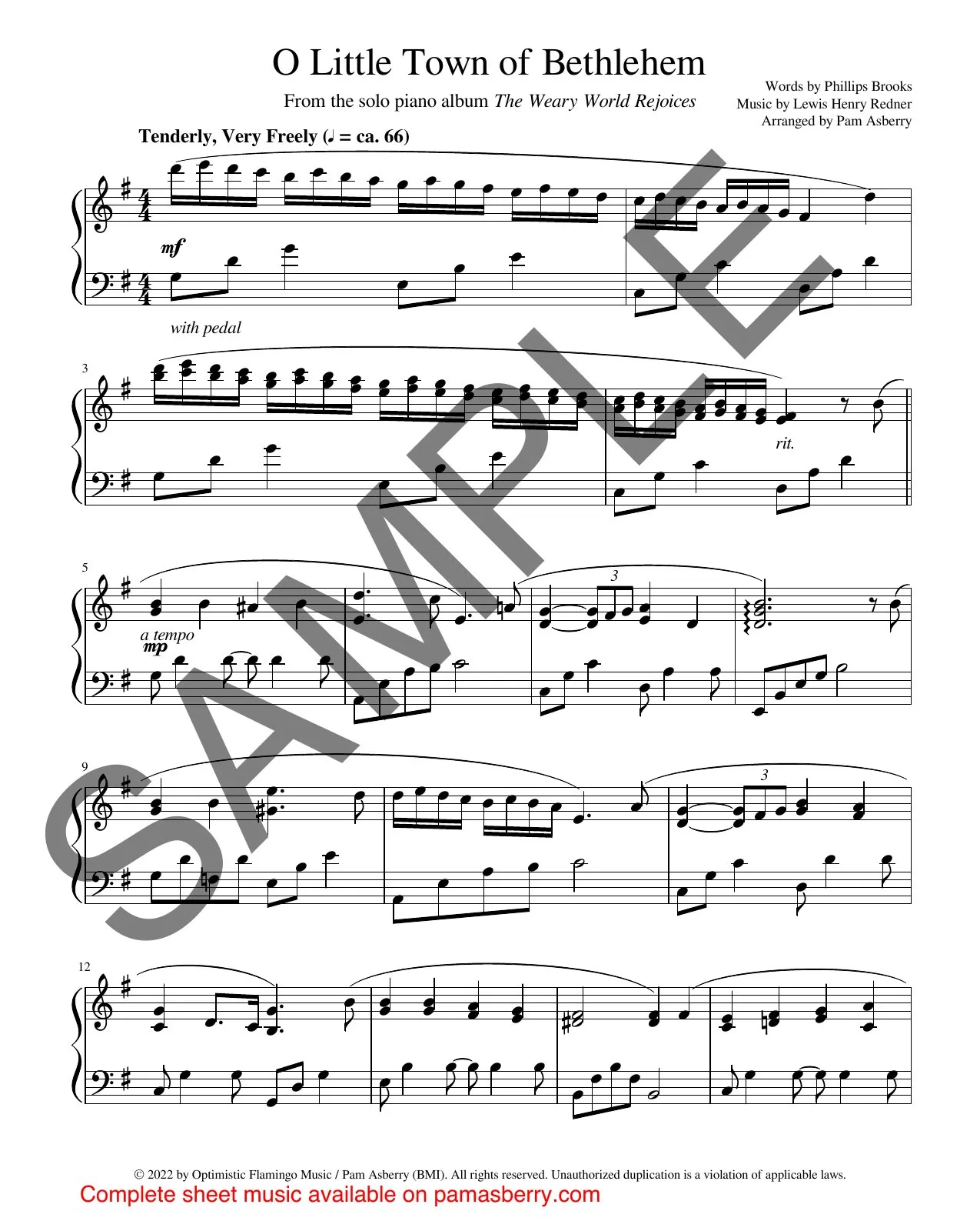 O Little Town of Bethlehem – Downloadable Sheet Music sample page 1