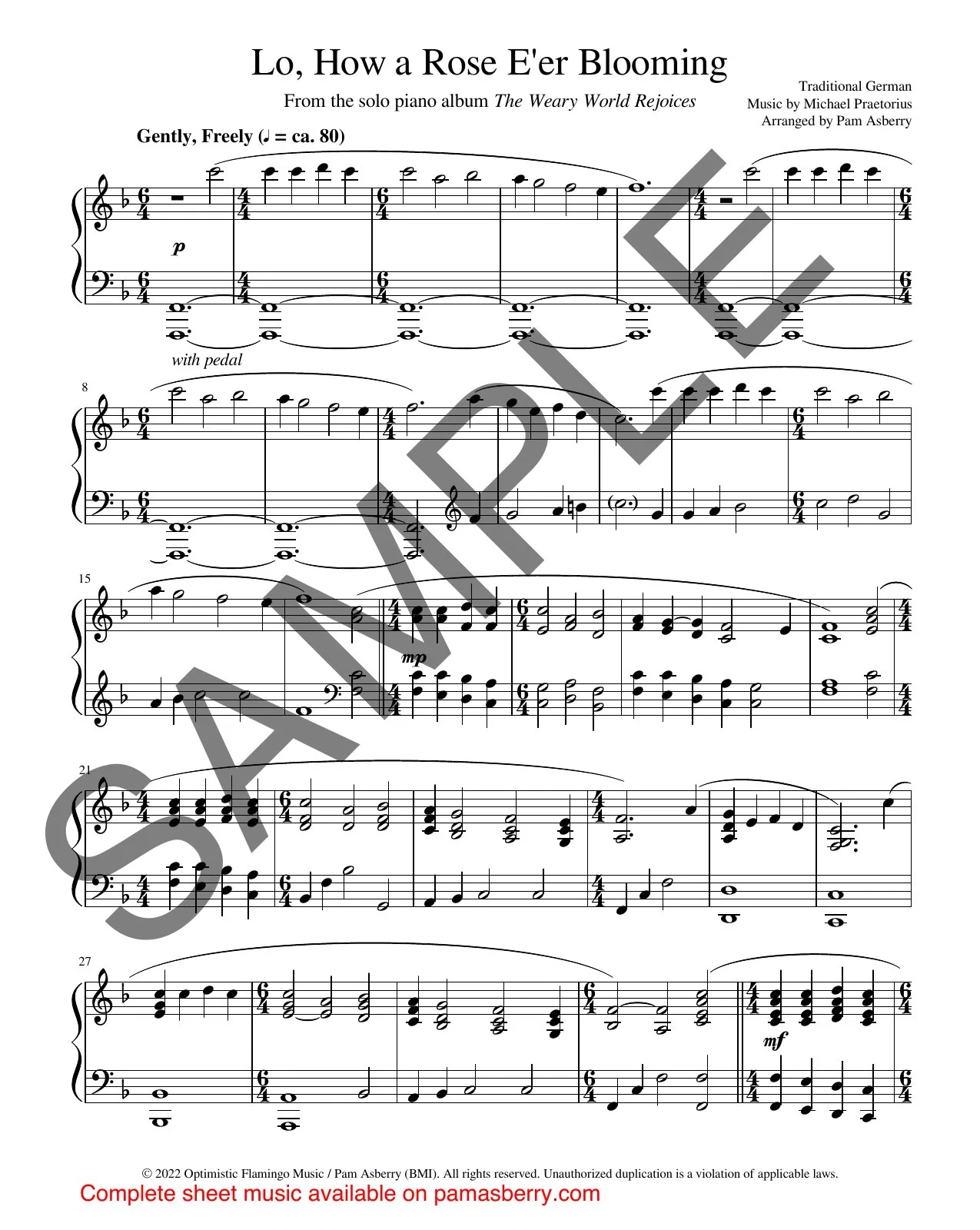 Lo, How a Rose E’er Blooming – Downloadable Sheet Music sample page 1