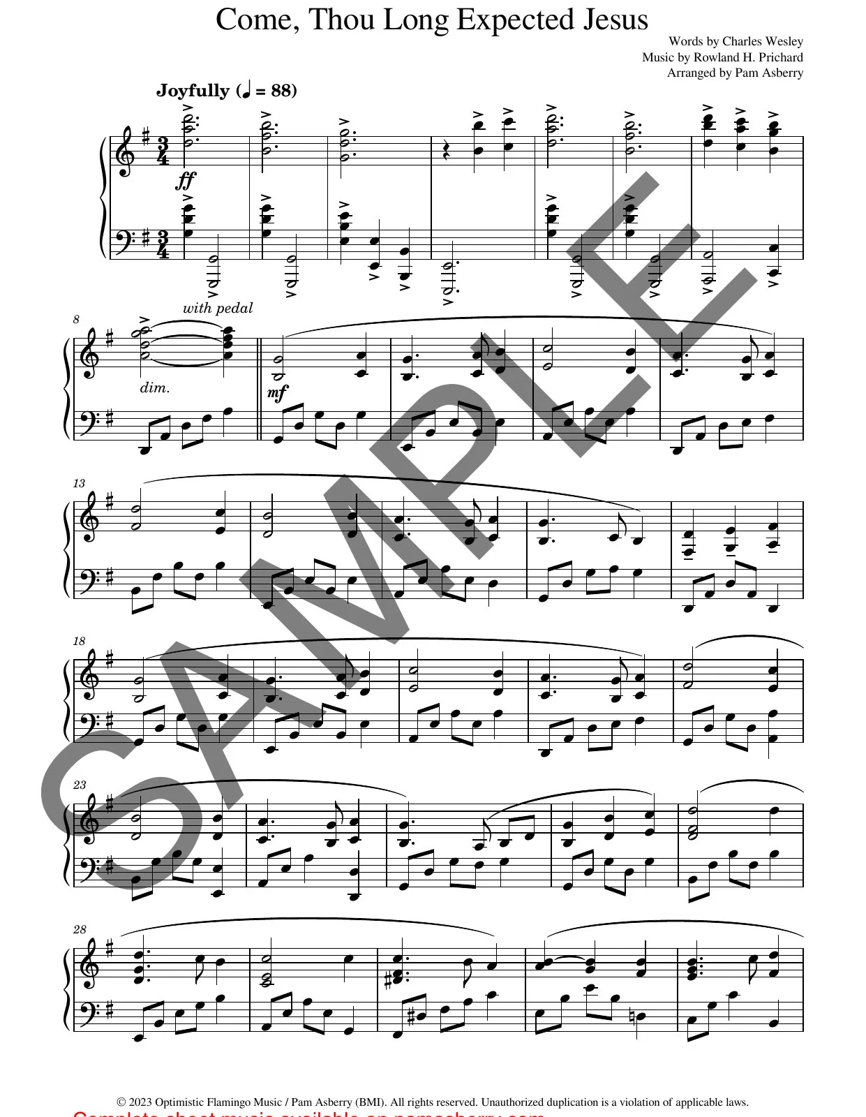 Come, Thou Long Expected Jesus (Downloadable) sample page 1