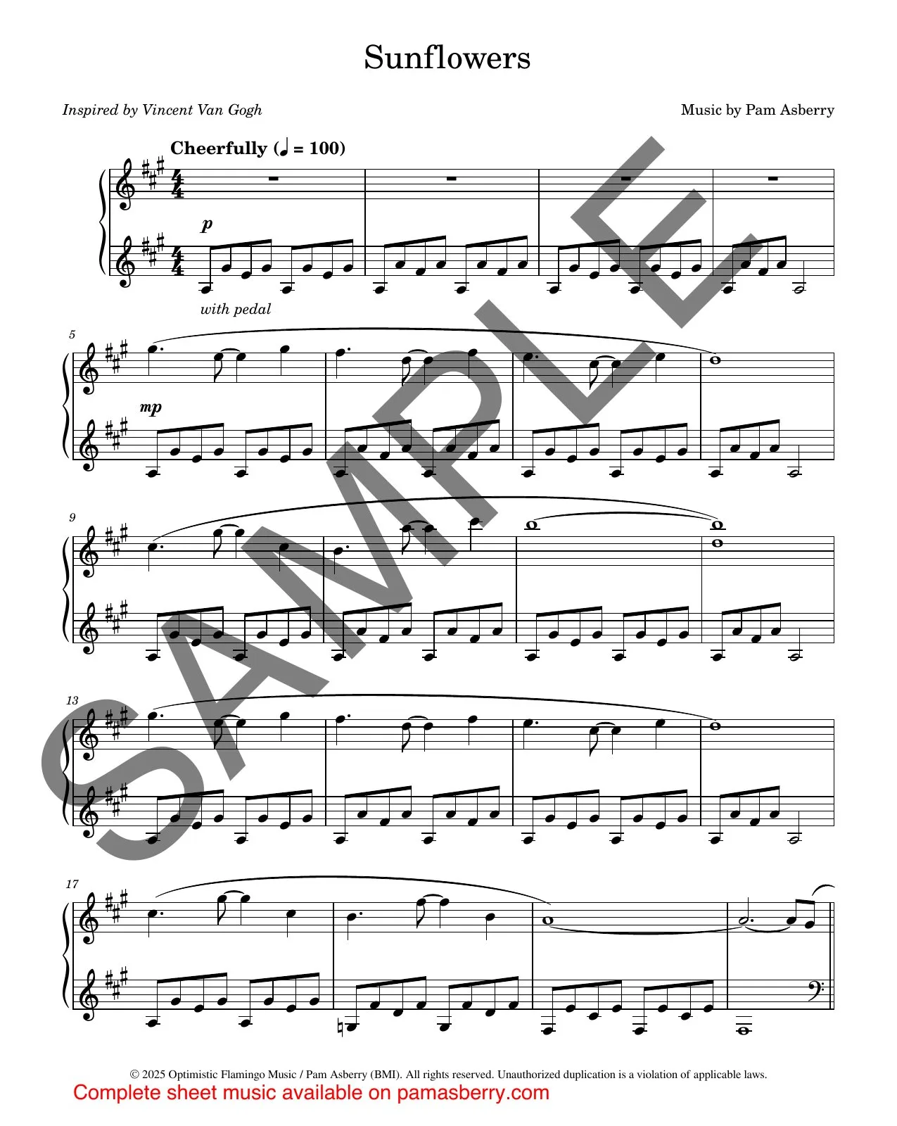 Sunflowers – Downloadable Sheet Music sample page 1