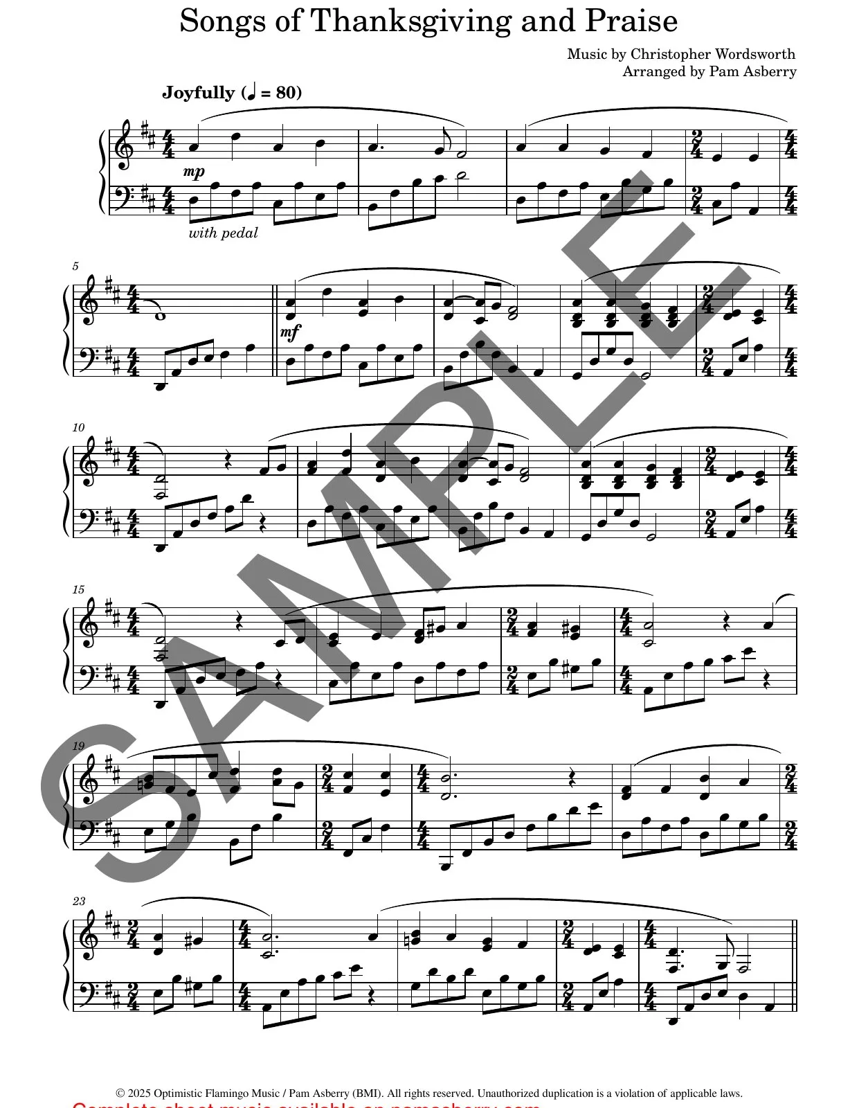 Songs of Thanksgiving and Praise – Downloadable Sheet Music sample page 1